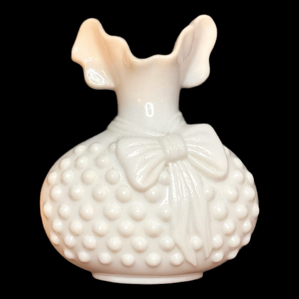 White Hobnail Vase with Bow Detail faux milk glass hobnail wall pocket vase